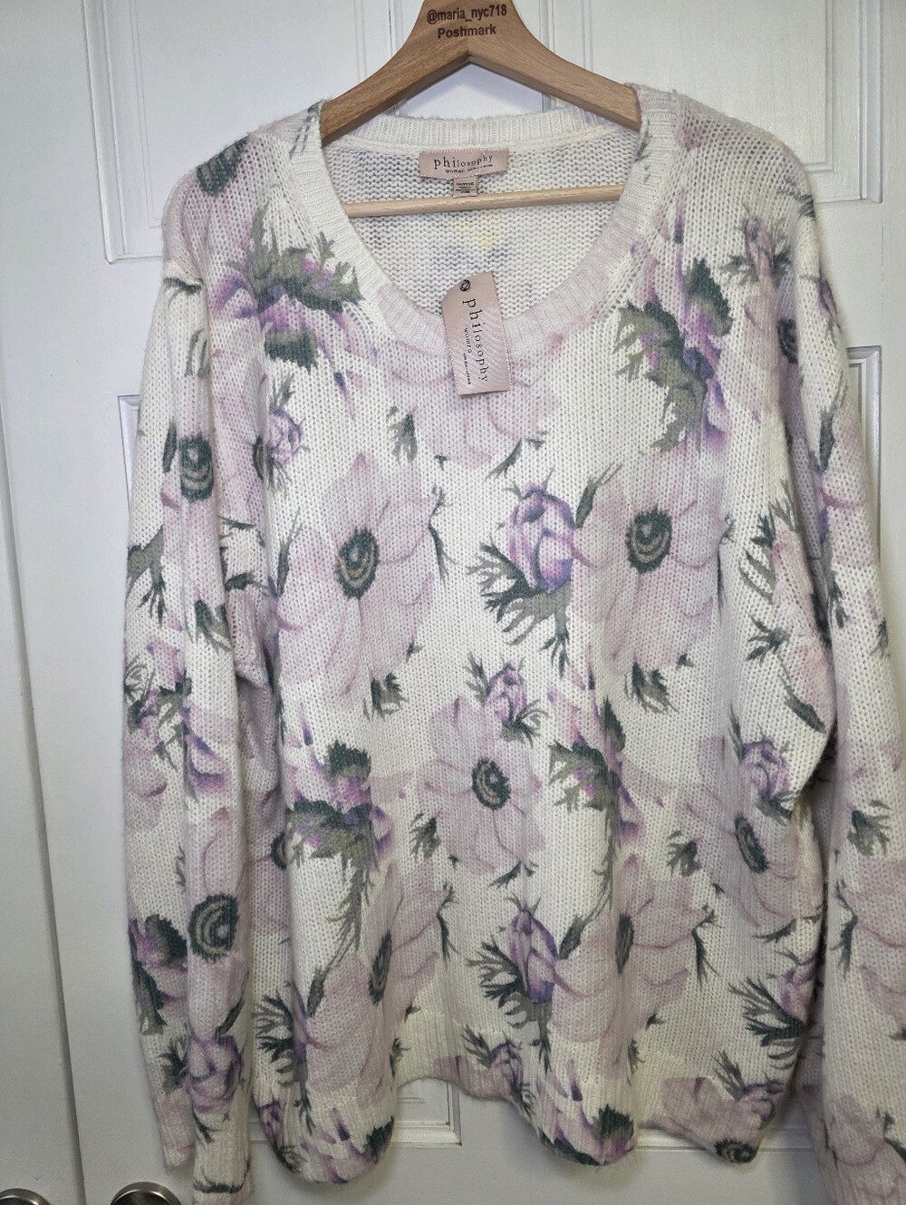 NWT- Philosophy Floral Knit Sweater Pink/Lavender/Cream V-Neck- Women's Plus 3X
